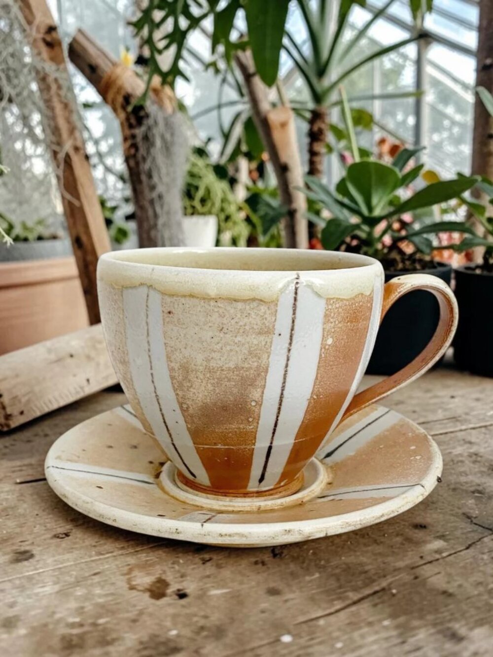 Handmade Ceramic Coffee Cup and Saucer Set, Wabi Sabi Studio Pottery Mug, Earthy